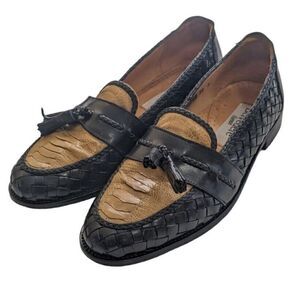 Ostrich Leather Belvedere Florence 10 M Loafer Dress Shoes‎ Black/Gold Tasseled